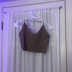 brown/green cross back crop top size large